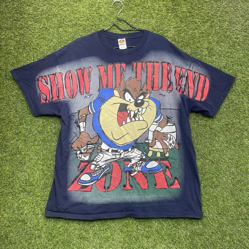 Vintage Taz Looney Tunes AOP Shirt Mens XL Football All Over Print End Zone 90s